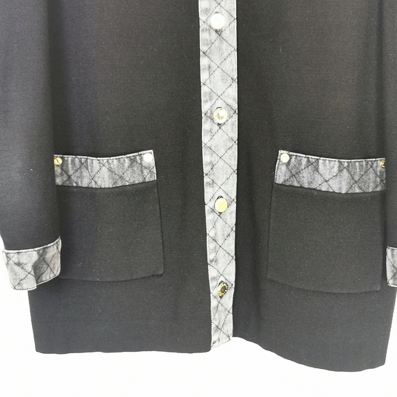 Sandro Paris Coat Size 0 XS Viscose Denim combo Jean Jacket Black Grey Gold Trim - Picture 8 of 15